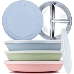 Stainless Steel Baby Plates with Suction, 3-Pack with Lids in Saudi Arabia