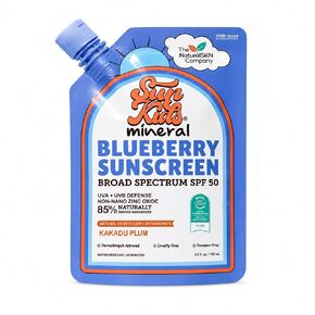 SunKids Mineral Sunscreen SPF 50 Kids, Broad Spectrum UVA/UVB, Blueberry | Non-nano zinc oxide, reef safe, water resistant, dermatologist tested for sensitive skin, ages 6 months+, 3.4 oz pouch in Kuwait