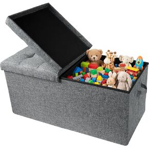 Extra Large Toy Box with Lids - Sturdy Collapsible Storage Organizer Big Bin Chest Basket with Dividers for Boys Girls, Bedroom, Living Room, Entryway, Foldable Storage Ottoman Bench, 31.5"x15"x15" in Saudi Arabia