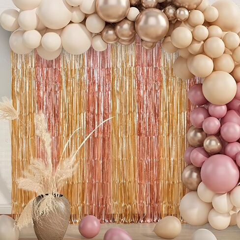 Rose Gold Foil Fringe Curtains, Pink Gold Party Backdrop, 2 Pack | Rose Gold Birthday Decorations Pink and Gold Backdrop Photo Booth Props for Bridal Shower Ballerina Valentine's Party Decor in Kuwait