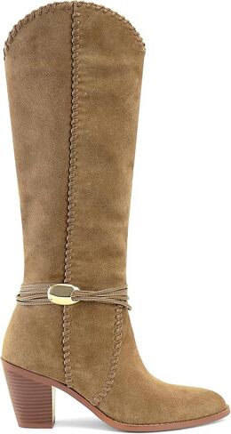 Suede Cowboy Boots for Women Pointed Toe Knee High Cowgirl Boots Chunky Heel Western Boot Dressy Fall Pull on Fashion in Kuwait