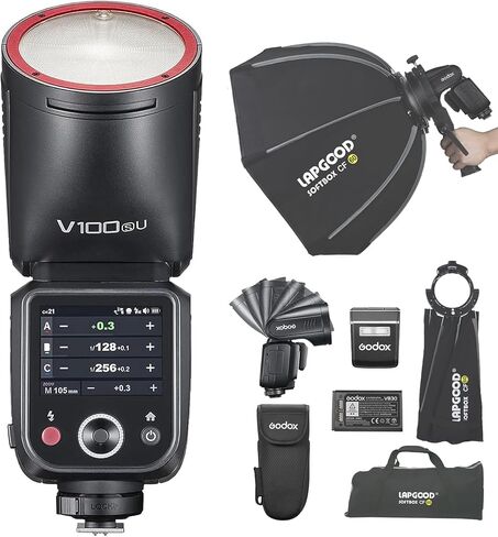 Godox V100 S V100-S 100W Flash for Sony, with LAPGOOD 24" Handheld Softbox | OLED Touchscreen Control, 2.4G Wireless TTL 1/8000 HSS, Buil-in Li-ion, 1.7s Recycle Time, 400 Full Power Flashes in Kuwait