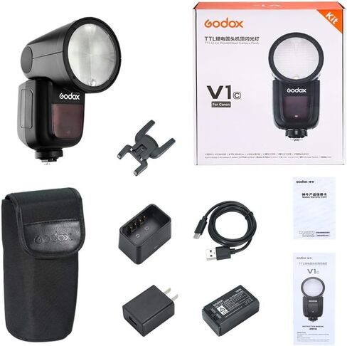 GODOX V1 V1-C V1C Camera Flash for Canon Flash Speedlite | 76Ws 2.4G TTL1/8000 HSS Godox Flash for Canon,480 Full Power Flashes,1.5s Recycle Time,LED Modeling Lamp(USA Version) in Kuwait