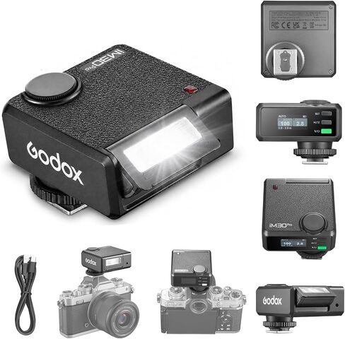 Godox iM30Pro iM30 Pro Mini Camera Flash, GN15 Mini Flash, AUTO/Manual Mode | 550 Full-Power Flashes, 1.5s Recycle Time, HD Color Screen, Built in Lithium Battery, Tiltable Head, Single-Contact Hotshoe in Kuwait