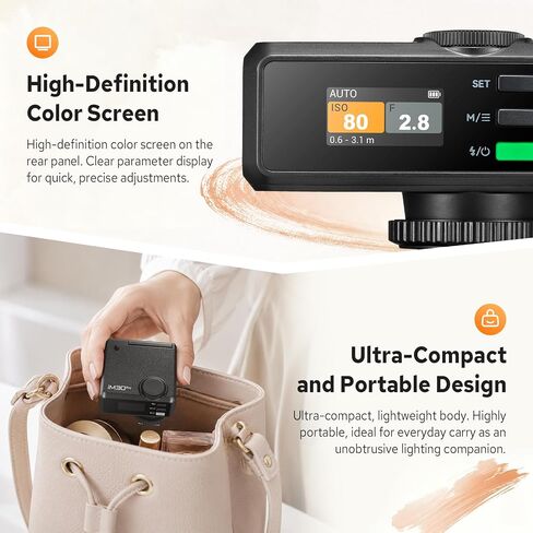 Godox iM30Pro iM30 Pro Mini Camera Flash, GN15 Mini Flash, AUTO/Manual Mode | 550 Full-Power Flashes, 1.5s Recycle Time, HD Color Screen, Built in Lithium Battery, Tiltable Head, Single-Contact Hotshoe in Kuwait