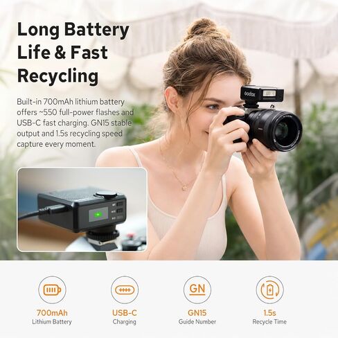 Godox iM30Pro iM30 Pro Mini Camera Flash, GN15 Mini Flash, AUTO/Manual Mode | 550 Full-Power Flashes, 1.5s Recycle Time, HD Color Screen, Built in Lithium Battery, Tiltable Head, Single-Contact Hotshoe in Kuwait