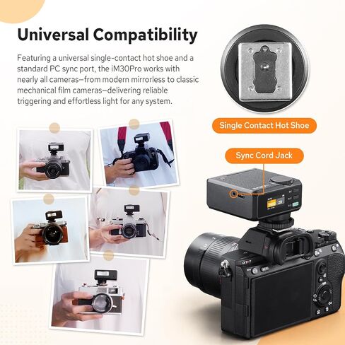 Godox iM30Pro iM30 Pro Mini Camera Flash, GN15 Mini Flash, AUTO/Manual Mode | 550 Full-Power Flashes, 1.5s Recycle Time, HD Color Screen, Built in Lithium Battery, Tiltable Head, Single-Contact Hotshoe in Kuwait