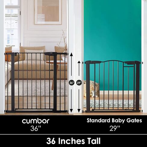 Cumbor 36 in Extra Tall Baby Gate for Doorways, 30-40.6 in Dog Gate Black | Mom's Choice Awards Winner, Double Lock, 2-Way Swing, Auto Close Child Gate for Toddler & Pets, Pressure or Hardware Mounted in Kuwait