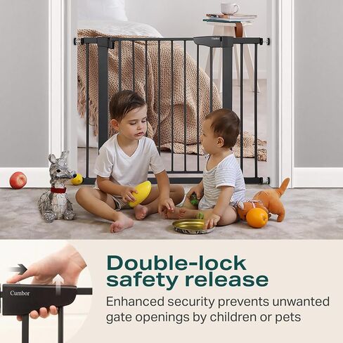 Cumbor 36 in Extra Tall Baby Gate for Doorways, 30-40.6 in Dog Gate Black | Mom's Choice Awards Winner, Double Lock, 2-Way Swing, Auto Close Child Gate for Toddler & Pets, Pressure or Hardware Mounted in Kuwait