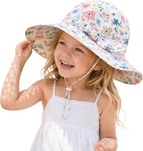 Baby Toddler Sun Protection Bucket Hat Infant Beach Summer Hats for Girl | Soft Breathable Fabric With UPF 50+ Wide Brim Swim hat, Adjustable Chin Strap Stays in Wind, Lightweight For Beach & Travel in Saudi Arabia