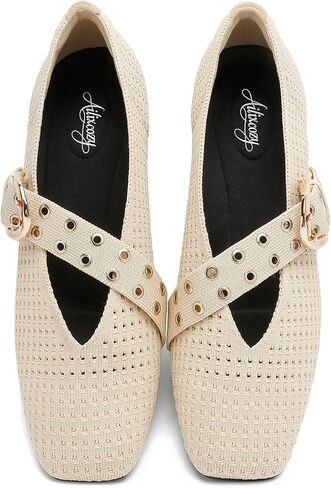 Mesh Flats for Women, Max Buckle Square Toe Trendy Mary Jane Shoes Breathable Washable Knit Ballet Flats with Support Latex Insole for Office Casual in Kuwait