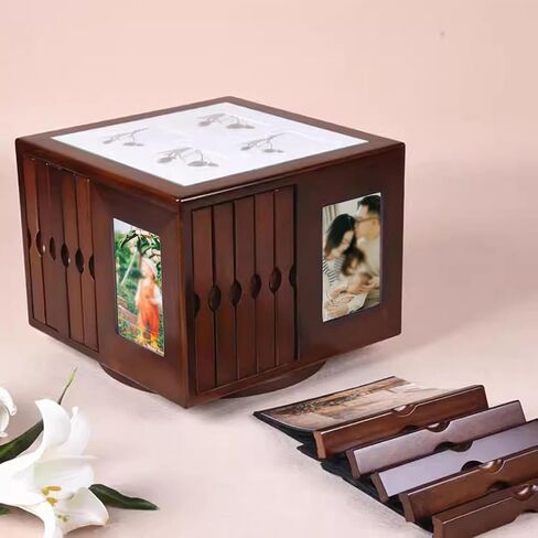 Wooden Rotating Album Box, DIY Home Photo Storage Box for 400 Photos, 6x4 Inch Photo Frame Insert Cube Boxes with Swivel Base, for Home Decor, Weddings, Anniversaries in Kuwait