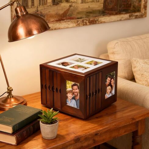 Wooden Rotating Album Box, DIY Home Photo Storage Box for 400 Photos, 6x4 Inch Photo Frame Insert Cube Boxes with Swivel Base, for Home Decor, Weddings, Anniversaries in Kuwait