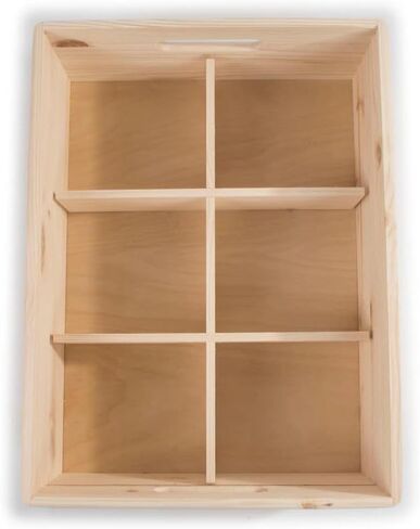 Natural Wood Storage Organizer Box, 6-Compartment Wooden Tray with Handles, Rustic Desktop Organizer for Office Home Kitchen Bathroom, Unfinished Wood Craft Container in Kuwait