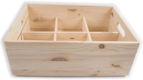 Natural Wood Storage Organizer Box, 6-Compartment Wooden Tray with Handles, Rustic Desktop Organizer for Office Home Kitchen Bathroom, Unfinished Wood Craft Container in Kuwait