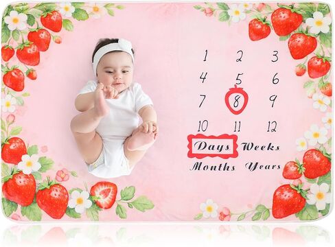 Chumia Baby Monthly Milestone Blanket for Girl 59" x 39" Floral Butterfly Photo Prop Blankets Baby Age Milestone Blanket with 2 Felt Floral Wreath Frame in Kuwait