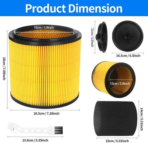 2 Pack VCFS Filters Replacement for Vacmaster Filter and Hart Shop Vacuum VCFS VWM510 VFB511B 0201 with 2 Foam Sleeve and 1 Brush in Kuwait