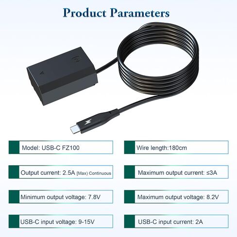 NP-FZ100 Coupler Dummy Battery to USB Type-C Power Adapter Cable for Sony Alpha A7 III A7 IV A7R III A7R IV A7C A1 FX3 A6600 A6700 Camera in Kuwait