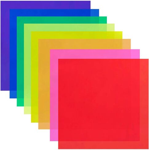 BANLTRE 8 Pieces 12 x 12-Inches Transparent Color Correction Lighting Gel Filter - Colored Gel Light Filter Plastic Sheet in Kuwait