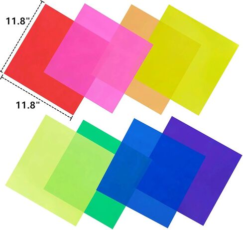 BANLTRE 8 Pieces 12 x 12-Inches Transparent Color Correction Lighting Gel Filter - Colored Gel Light Filter Plastic Sheet in Kuwait