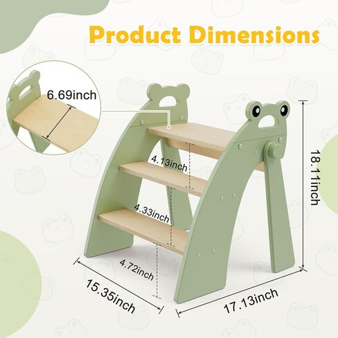 Wooden 3 Step Stool for Kids Bathroom Sink Foldable Anti-Slip, Child Stepping Stool for Kitchen Nursery Bedroom, Sturdy Non Slip Adult Stool for Closet in Kuwait