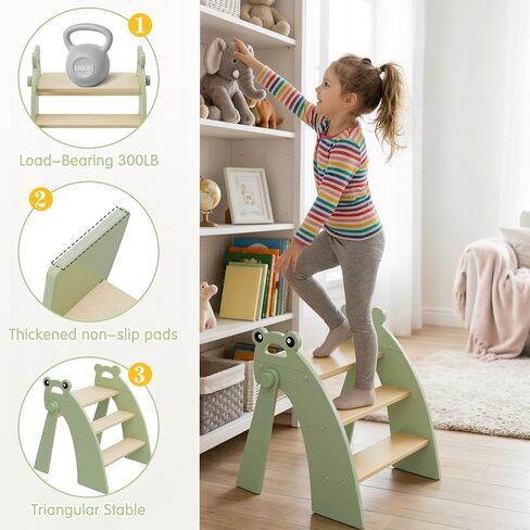 Wooden 3 Step Stool for Kids Bathroom Sink Foldable Anti-Slip, Child Stepping Stool for Kitchen Nursery Bedroom, Sturdy Non Slip Adult Stool for Closet in Kuwait