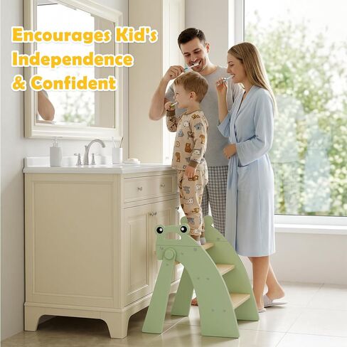 Wooden 3 Step Stool for Kids Bathroom Sink Foldable Anti-Slip, Child Stepping Stool for Kitchen Nursery Bedroom, Sturdy Non Slip Adult Stool for Closet in Kuwait