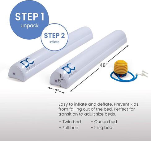 Delta Children Inflatable Bed Rails for Toddlers & Kids with Foot Pump (2 Pack) - Leak-Proof Portable Guardrails Great for Travel or at Home, White in Kuwait