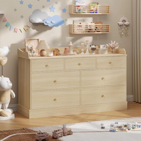 Vabches Kids Dresser Cabinet with 7 Drawers and Large Table Top, Multi-Functional Chest of Drawers, Baby Dresser, Kids Bedroom Furniture, Nightstand for Child’s Room, White in Kuwait