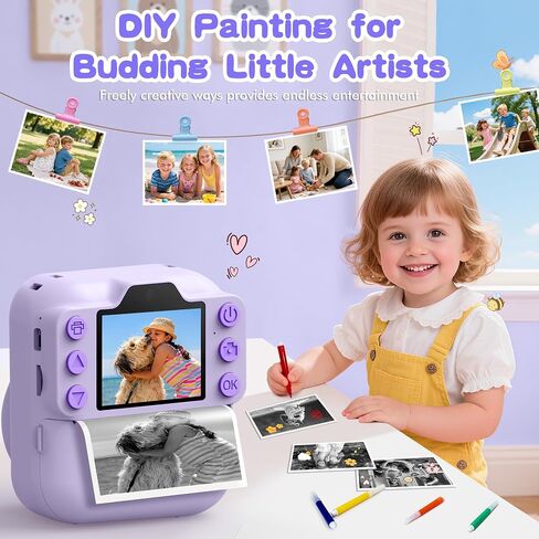 Kids Camera Instant Print, Toddler Toys, Portable Digital Camera 64GB SD Card, Kid Toy for Ages 3-12 Girl, Purple &10 Rolls Instant Print Refill Paper Set in Kuwait