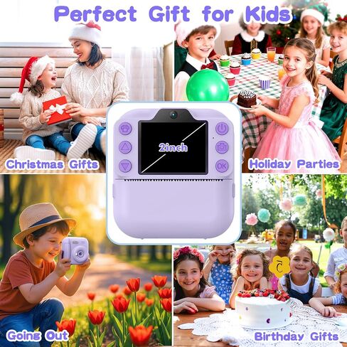 Kids Camera Instant Print, Toddler Toys, Portable Digital Camera 64GB SD Card, Kid Toy for Ages 3-12 Girl, Purple &10 Rolls Instant Print Refill Paper Set in Kuwait