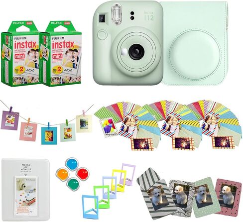 Fujifilm Instax Mini 12 Instant Camera + Pro Design Accessory Bundle with Protective Case, Magnetic Frames, Album, Frames Design Kit (40 Sheets) (Mint Green) in Kuwait