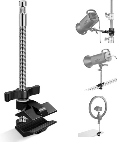 NEEWER 2" End Jaw Grip with 5/8" Stud, Steel Shaft End Pipe Grip Clamp with Adjustable Aluminum Jaws, Rubber Pads for C Stand, Anti Twist, Spin Handle Easy Lock for LED Video Light Softbox, UA015 in Kuwait