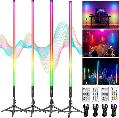 4 Pack DJ Tube Lights 4ft Battery Powered Light Bar 120cm Handheld LED DJ Lights with Stand, Music Sync, 500 Vivid Effects, Portable Stick Lights for Concer Neon Parties Stage Lighting Photography in Kuwait