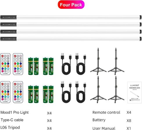 4 Pack DJ Tube Lights 4ft Battery Powered Light Bar 120cm Handheld LED DJ Lights with Stand, Music Sync, 500 Vivid Effects, Portable Stick Lights for Concer Neon Parties Stage Lighting Photography in Saudi Arabia