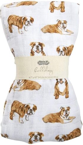 Mud Pie Bulldog Print Muslin Baby Swaddle Blanket | Baby Blanket, 47" x 47" in Kuwait
