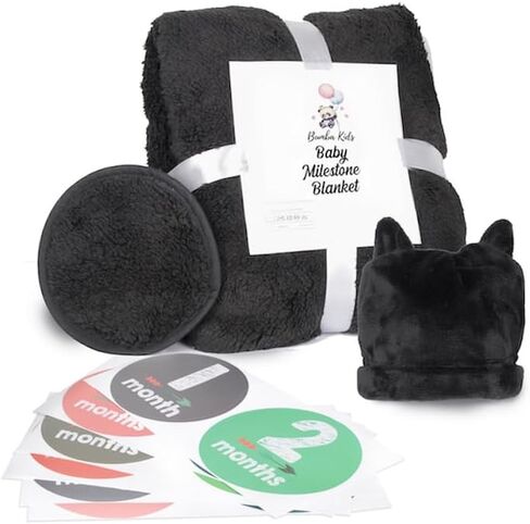 Sherpa Fleece Goth Bat Baby Swaddle Blanket Gift Set with Milestone Stickers, Bat Hat & Wings, Crib Size in Kuwait