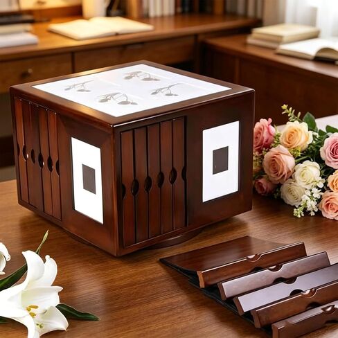 6x4 Inch Wooden Photo Frame Box, Rotating Base Photo Storage Cube Box, Holds 400 Photos, Decorative Album Organizer for Home Decor Wedding Memento Gifts in Kuwait