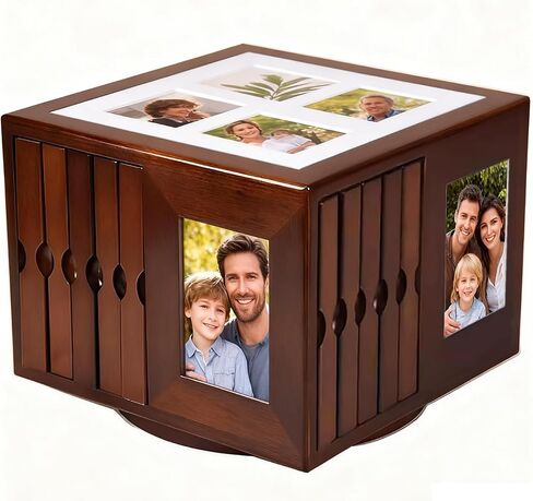 COYEUX Wooden Rotating Album Box, 400 Photos Large Capacity Album Storage Box, with Swivel Base, 6x4 Inch Photo Frame Insert Cube Boxes, for Anniversary, Wedding, Birthday, Valentine in Kuwait
