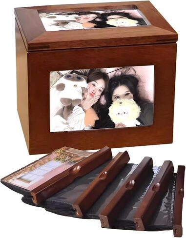 Wooden Photo Cube Album Box with 5 Pull-Out Albums, 6x4 Inch DIY Photo Storage Organizer, Holds 100 Photos, Decorative Photo Frame Box for Home Decor in Saudi Arabia