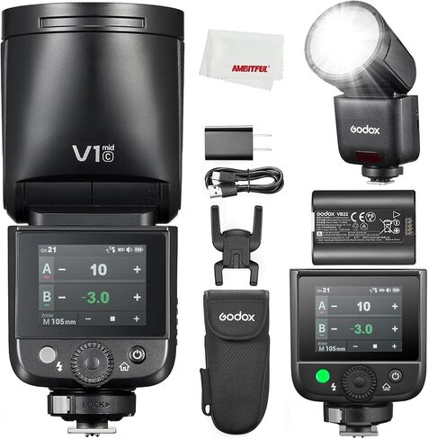 Godox V1 mid F V1midF Round Head TTL Speedlite Flash for Fuji Cameras | 55Ws TTL Round Head Camera Flash,1.7s Recycle Time,2.4G X Wireless HSS 1/8000s,Full-Color Touchscreen,USB-C Lithium Battery in Saudi Arabia