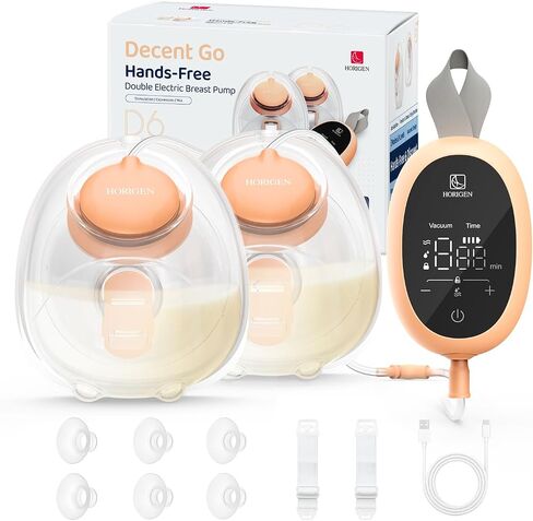 Wearable Hands Free Breast Pump D6, Portable Breastfeeding Pumps with 3 Modes & 9 Levels, Strong Suction Discreet Low Noise Electric Breast Milk Pump, 15-25mm Double-Sealed Flange in Kuwait