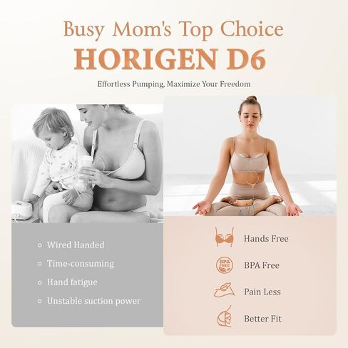 Wearable Hands Free Breast Pump D6, Portable Breastfeeding Pumps with 3 Modes & 9 Levels, Strong Suction Discreet Low Noise Electric Breast Milk Pump, 15-25mm Double-Sealed Flange in Kuwait