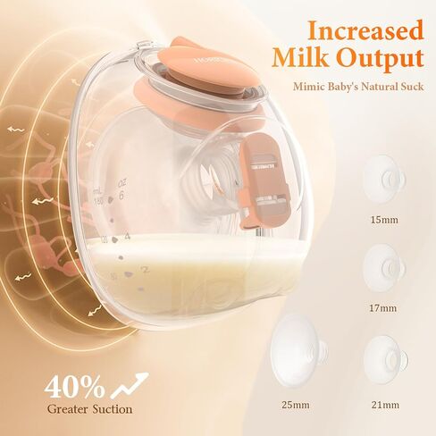 Wearable Hands Free Breast Pump D6, Portable Breastfeeding Pumps with 3 Modes & 9 Levels, Strong Suction Discreet Low Noise Electric Breast Milk Pump, 15-25mm Double-Sealed Flange in Kuwait