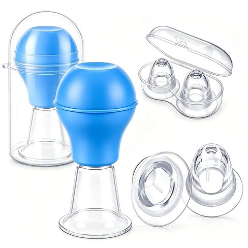 Breastfeeding Nipple Corrector for Flat & Inverted Nipples, Soft Silicone Nursing Aid for Mothers, Latch Support Tool for Breastfeeding (Blue & Transparent) in Kuwait