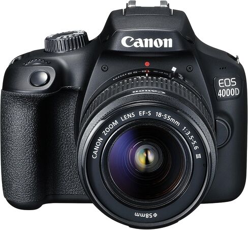 Canon EOS 4000D DSLR Camera w/EF-S 18-55mm f/3.5-5.6 III Lens + 500mm Preset Lens Beginner's Bundle - Includes: 128GB SDXC Card, LPE10 Replacement Battery + More (International Model) (Renewed) in Kuwait