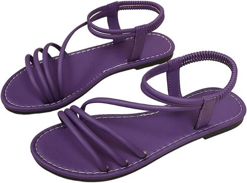 GORGLITTER Women's Strappy Slide Sandals Dressy Casual Ankle Strap Open Toe Summer Flat Gladiator Sandals in Kuwait