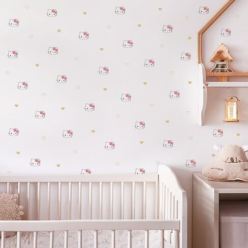Hello Kitty Peel & Stick Wall Decals - 94 Peel and Stick Vinyl Stickers with Hearts - Removable Kids Room Decor for Bedroom, Nursery & Furniture in Kuwait