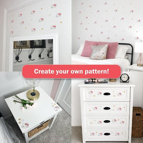 Hello Kitty Peel & Stick Wall Decals - 94 Peel and Stick Vinyl Stickers with Hearts - Removable Kids Room Decor for Bedroom, Nursery & Furniture in Kuwait