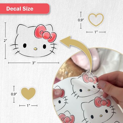 Hello Kitty Peel & Stick Wall Decals - 94 Peel and Stick Vinyl Stickers with Hearts - Removable Kids Room Decor for Bedroom, Nursery & Furniture in Kuwait
